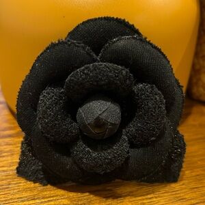 Chanel tweed camellia brooch